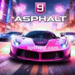 Asphalt 9 racing cars speeding on city track