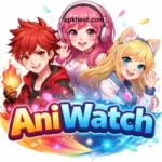 AniWatch APK colorful anime characters logo