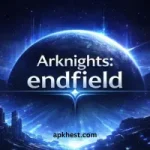 Arknights: endfield cinematic logo with a glowing blue planet and futuristic city skyline in space.