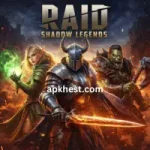 Raid: Shadow Legends fantasy heroes battle in Teleria with elf, knight, and orc using magic and swords