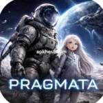 Pragmata sci-fi game astronaut and AI girl on moon with futuristic space background