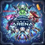Mech Arena robots fighting in futuristic battle arena with colorful sci fi weapons