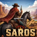 Saros game cowboy riding horse in desert adventure scene