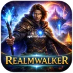Realmwalker fantasy game icon showing a magical warrior with glowing staff in a mystical world