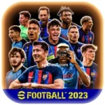 eFootball 2023 promotional collage showing multiple football players in action with game branding